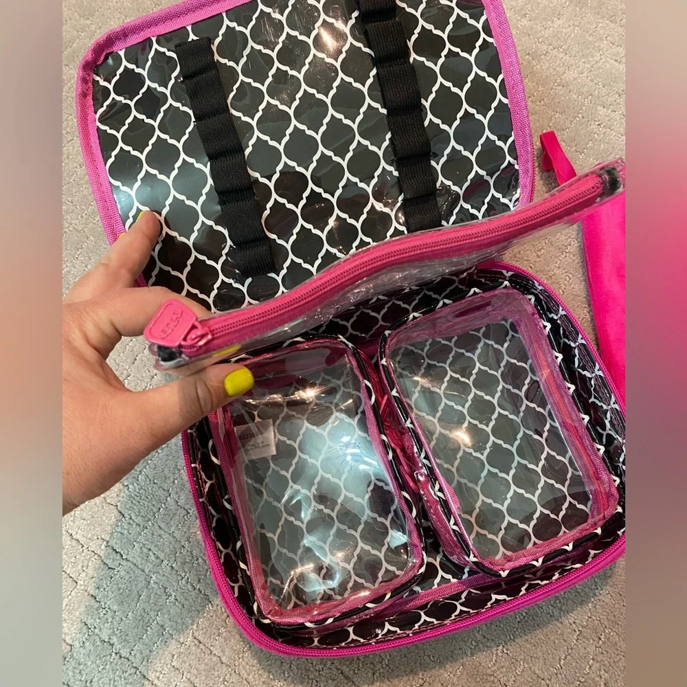 NEW Hot Pink, Black & White Velour Travel Laundry / Shoe & Cosmetics Makeup Bags